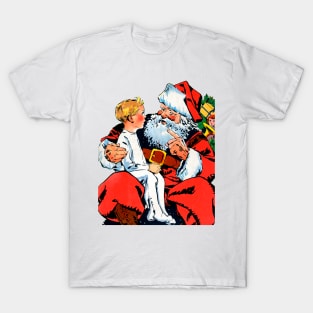 little boy asks Santa Claus for gifts for his merry Christmas Retro Vintage Comic Book T-Shirt